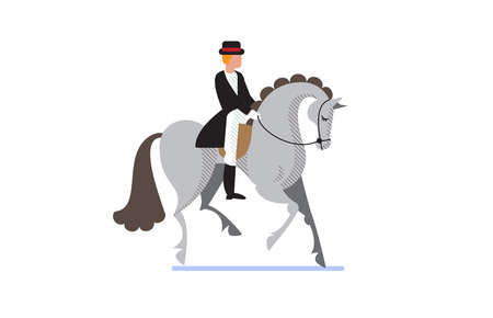 Flat style equestrian poster with a jockey on gray horse vector illustration.のイラスト素材