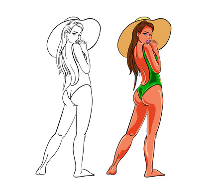 Comic style poster with young pretty girl. Vector illustration.のイラスト素材