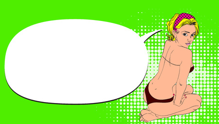 Girl character in vintage comic book style. Vector illustration.のイラスト素材