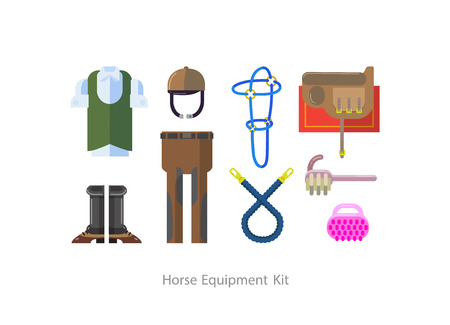 Horse poster design in cartoon flat style.  Vector illustration.のイラスト素材