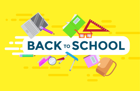 Back to school poster design in flat style. Vector illustration.のイラスト素材