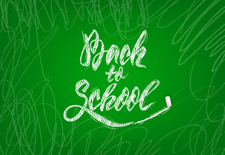 Back to school poster design with decorate letters on green chalkboard. Vector illustration.のイラスト素材