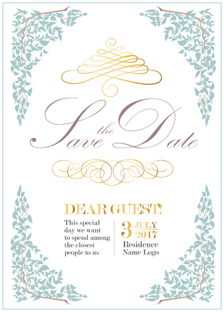 Wedding invitation design in vintage style with calligraphy. Vector illustration.のイラスト素材