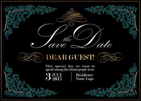 Wedding invitation design in vintage style with calligraphy. Vector illustration.のイラスト素材