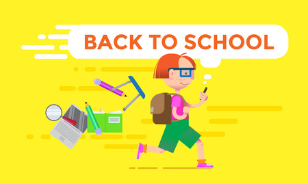 Back to school poster design in flat style. Vector illustration.のイラスト素材