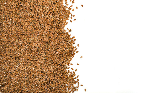 Crushed, milled flax, linen seeds isolated on white background, top view.の写真素材
