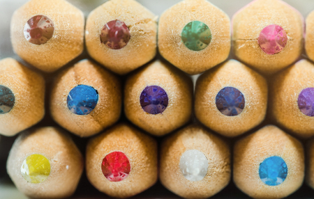 colorful crayons on white background with a shallow depth of field for effectの写真素材