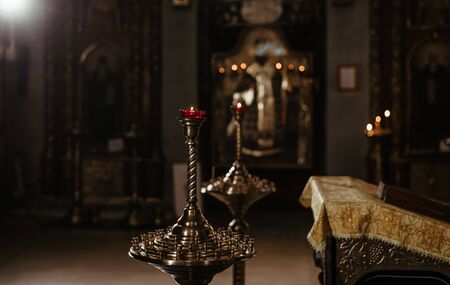 candlestick in the church close up. soft focus
