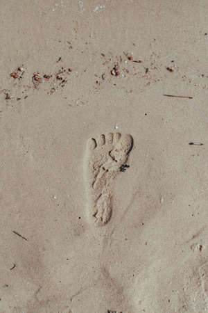Trace on sand, Footprints in sand at the Beachの写真素材