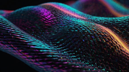 3d rendering of abstract digital particles wave with depth of field and bokeh