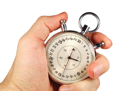 hand and timer isolated on whiteの写真素材