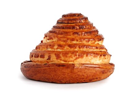 cake shaped of pyramid stairs isolated on whiteの写真素材