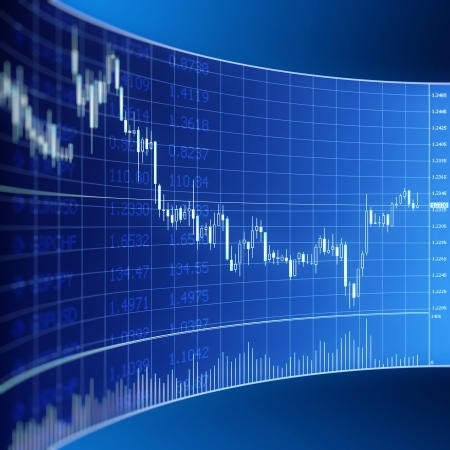 forex graphic for currency trading on blue digital displayの写真素材