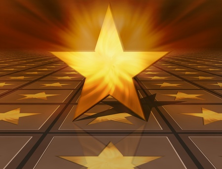 3d golden star on brown backgroundの写真素材