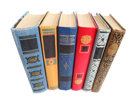 old books isolated on white, top view perspectiveの写真素材