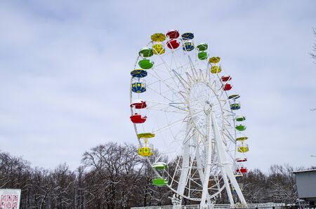 The park in the woods. Abandoned children's park in the winter.の写真素材