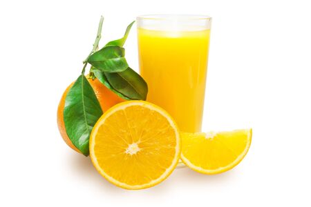 With a glass of orange juice on white backgroundの写真素材