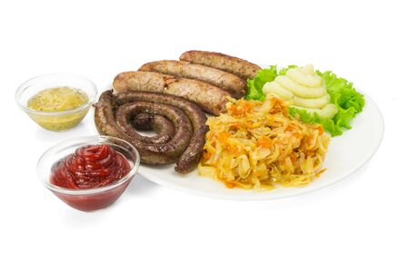 Grilled sausages with vegetablesの写真素材