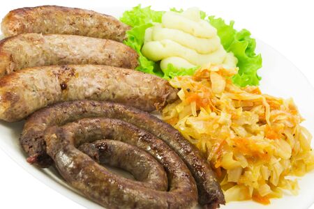 Grilled sausages with vegetablesの写真素材