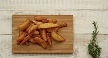 Roasted potatoes on the deskの写真素材