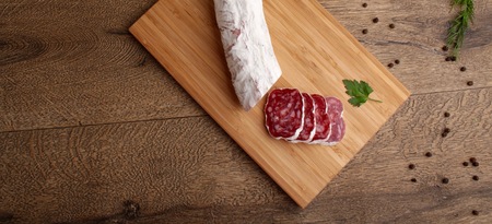 Spanish sausages- fuet salchichonの写真素材