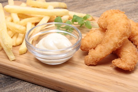 Fried Shrimp and Fries and oreganoの写真素材