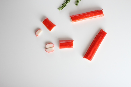 crab sticks on a white backgroundの写真素材