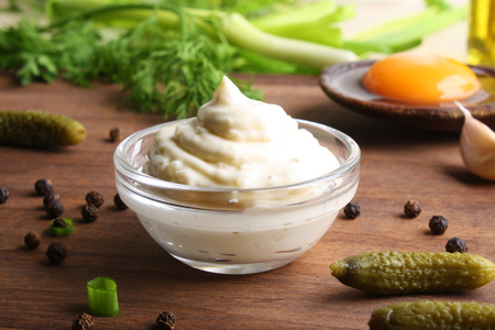 tartar sauce on a wooden backgroundの写真素材
