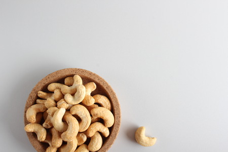 cashew nuts on gray backgroundの写真素材