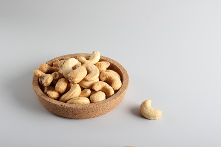 cashew nuts on gray backgroundの写真素材