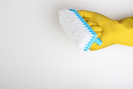 yellow glove brush blue cleaning clean
