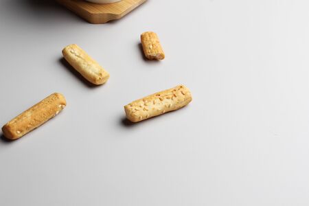 breadsticks glassware gray backgroundの写真素材