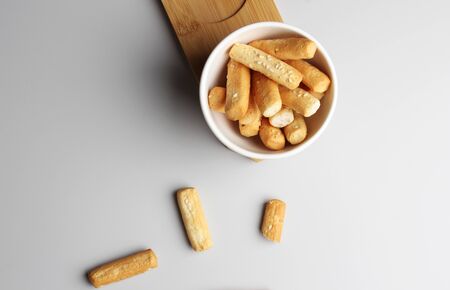 breadsticks glassware gray background