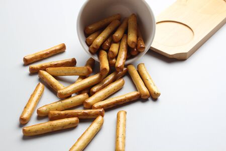 breadsticks glassware gray backgroundの写真素材