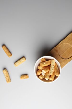 breadsticks glassware gray backgroundの写真素材