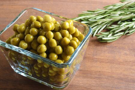 green peas in canned glassの写真素材