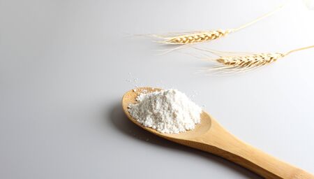 flour spoon spatula on a light backgroundの写真素材