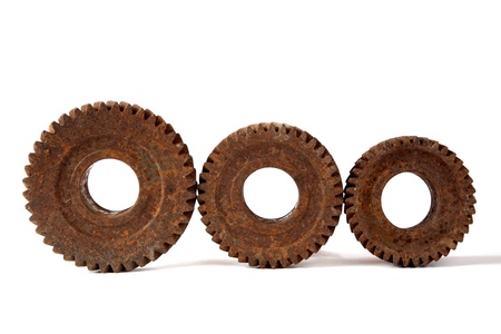 Rusty gears on a white background isolatedの写真素材