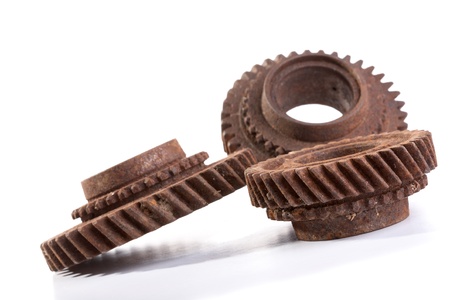 Rusty gears on a white background isolatedの写真素材