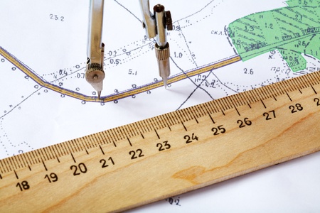 Topographic map of district with  measuring instrument and  rulerの写真素材
