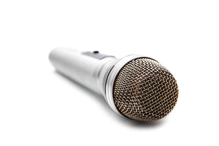 The silvery microphone isolated on a white backgroundの写真素材