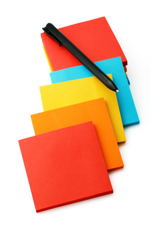 Stickers and pencils isolated on a white backgroundの写真素材