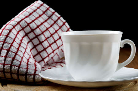 White coffee cup and towel closeupの写真素材