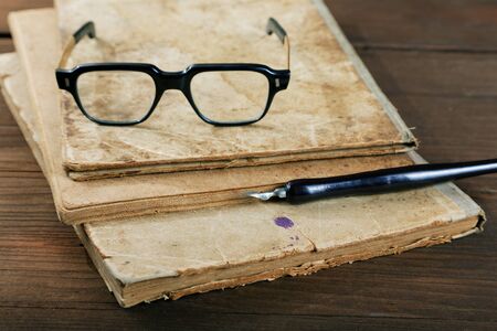 Still-life with old writing-books a nibの写真素材