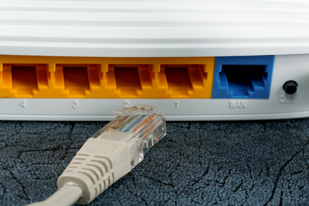 Wireless Routers and Networking Cableの写真素材