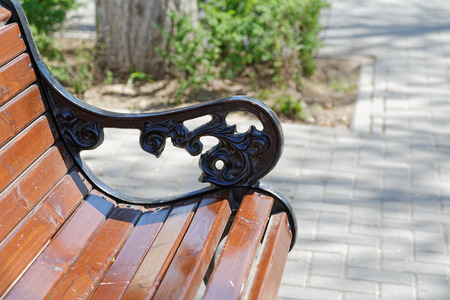 City bench closeup summer dayの写真素材