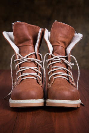 pair of new shoes on the floor close-up