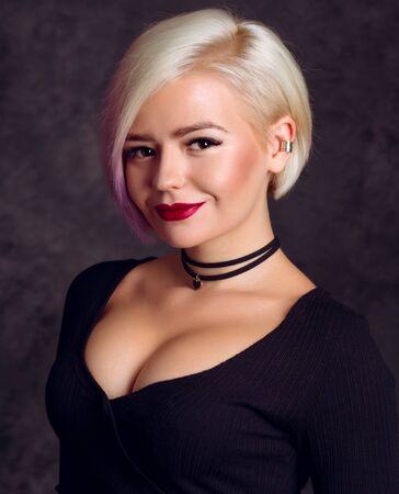 Portrait of a young blonde woman, subculture stylizedの写真素材