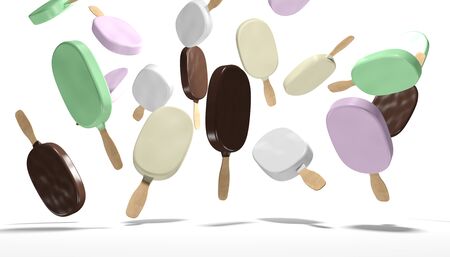 Multi-colored types of ice cream. 3d illustration