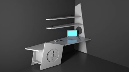 3d illustration concept of modern table, workplace for computerの写真素材